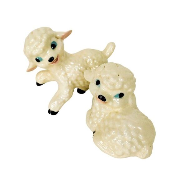 VTG 50s Porcelain Farmhouse Animals Lamb Figurines Big Blue Eyes Nursery Easter - Picture 4 of 12